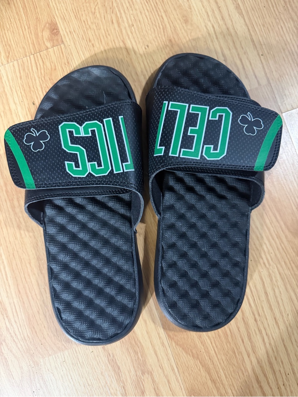 Black Slides with Green 'CELTICS' Strap NWOT